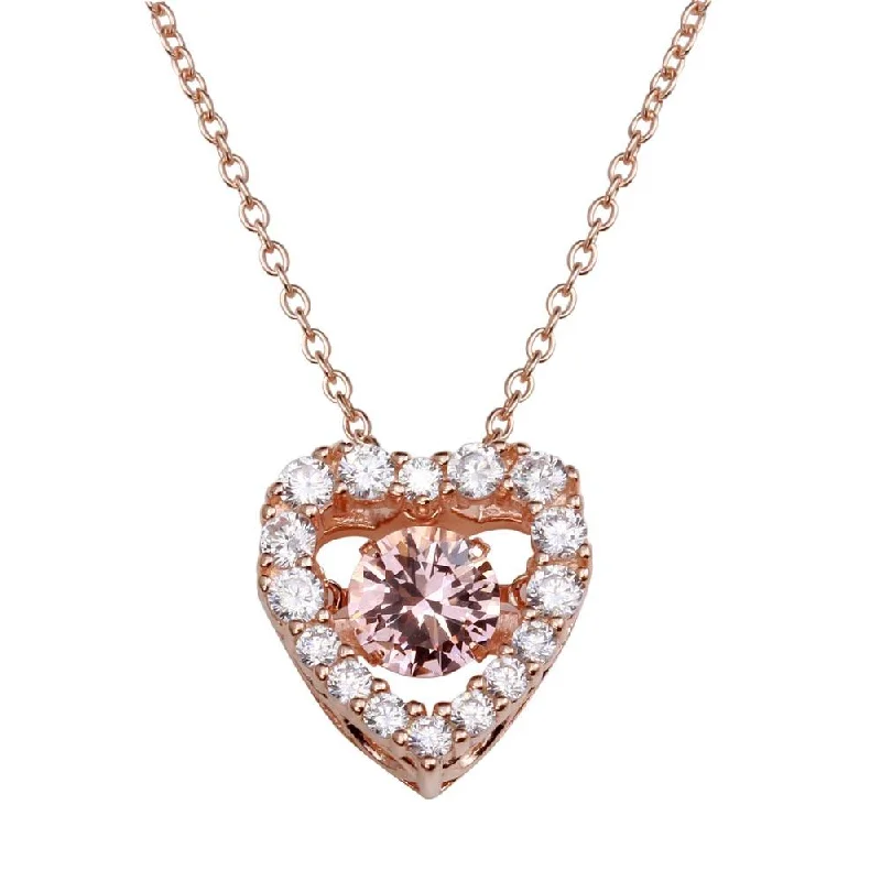 Best necklaces and pendants with gemstone clusters for a bold and colorful effect-Rose Gold Plated 925 Sterling Silver Open Heart CZ Pendant Necklace with Dancing CZ - STP01634RGP