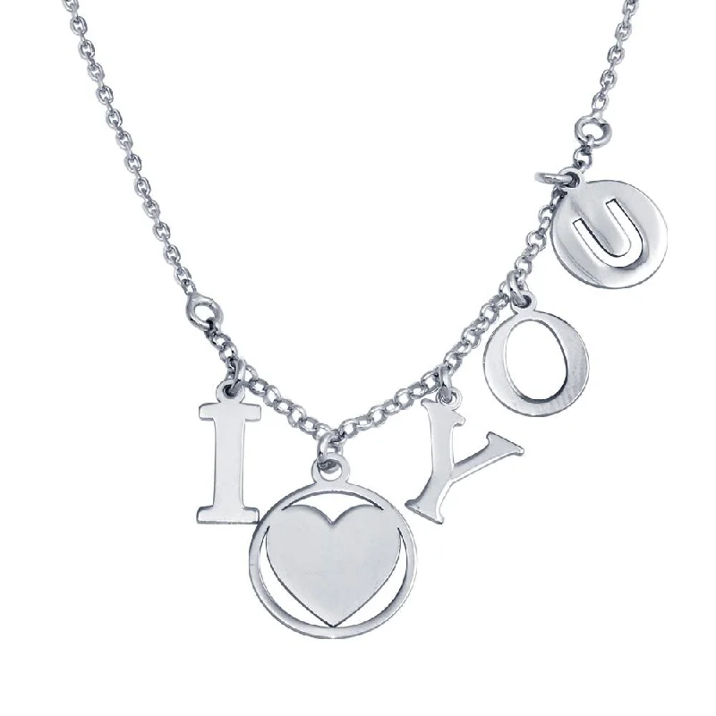 Necklaces and pendants with abstract shapes for a modern, creative appearance-Rhodium Plated 925 Sterling Silver I Heart You Charm Necklace - SOP00118