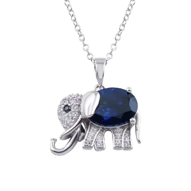 Necklaces and pendants with crescent moon designs for a celestial and mystical feel-Rhodium Plated 925 Sterling Silver Blue CZ Elephant Pendant Necklace - BGP01313BLU