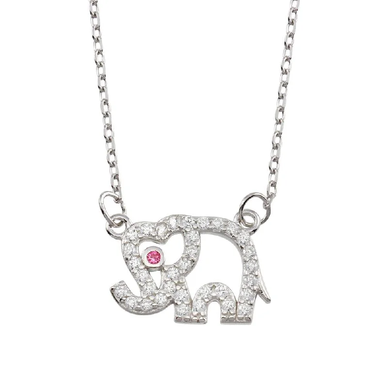 Best necklaces and pendants with matching earrings for a coordinated, elegant look-Rhodium Plated 925 Sterling Silver Outline Elephant CZ Necklace - BGP01366