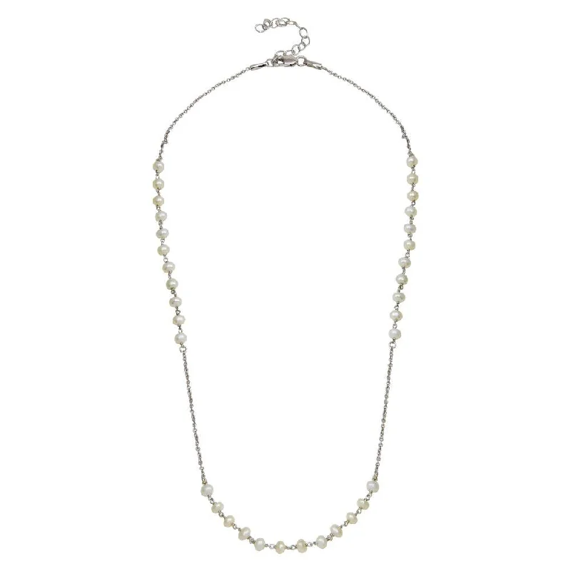 Stunning necklaces and pendants with aquamarine stones for a serene effect-Rhodium Plated 925 Sterling Silver Synthetic Pearl Beads Necklace - DIN00072RH-PRL