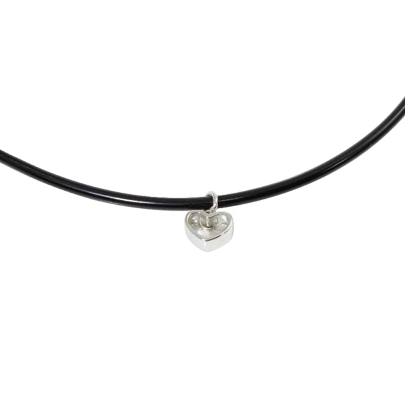 Best necklaces and pendants with minimalist pendants for a sleek, understated look-Rhodium Plated 925 Sterling Silver Heart Charm Black Rubber Choker Necklace - STP01565RH