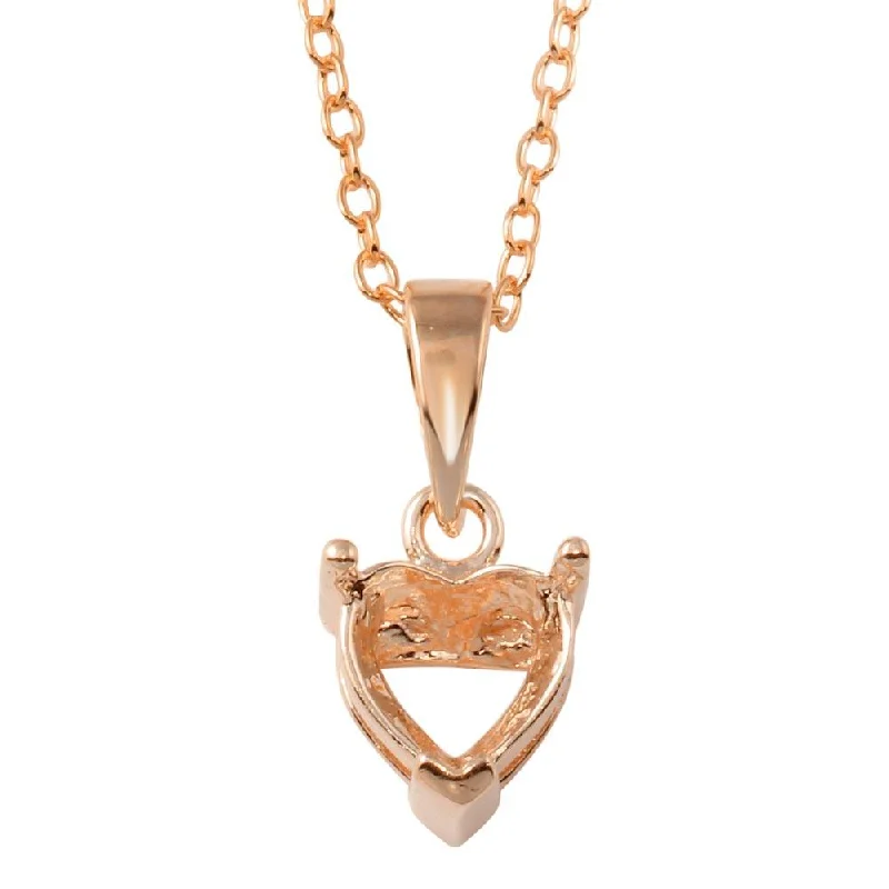 Necklaces and pendants with matching rings for a coordinated set of jewelry-Rose Gold Plated 925 Sterling Silver Mounting Heart Necklace - BGP01327RGP