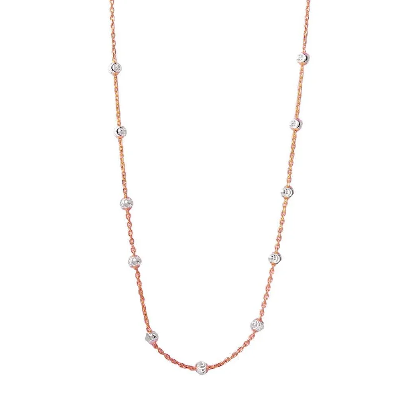 Best necklaces and pendants with vintage lockets for a nostalgic, sentimental look-Rose Gold Plated 925 Sterling Silver Multi Diamond Cut Beads Two-Tone Rose Gold Plated Italian Necklace - ITN00134RGP