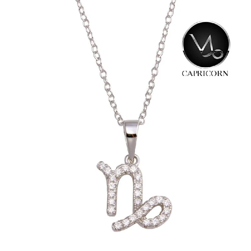 Necklaces and pendants with diamond pendants for a luxurious sparkling effect-Rhodium Plated 925 Sterling Silver Capricorn CZ Zodiac Sign Necklace - BGP01339