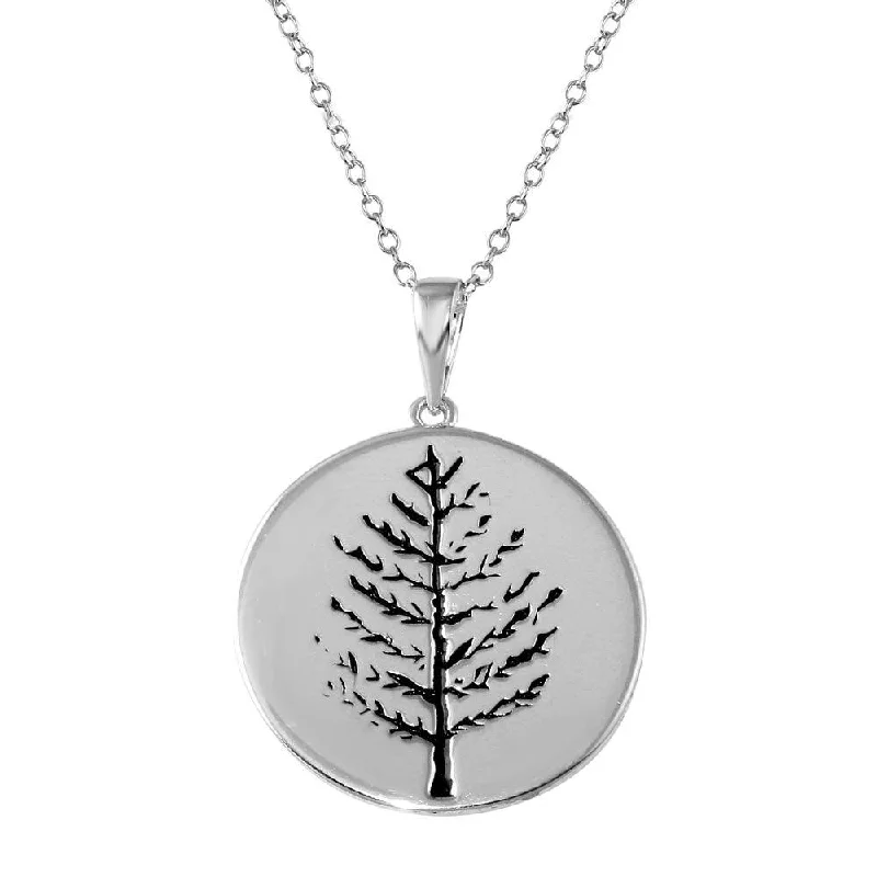 Best necklaces and pendants with vintage coin pendants for a unique accessory-Rhodium Plated 925 Sterling Silver Round Tree of Life Disc Necklaces - BGP01324