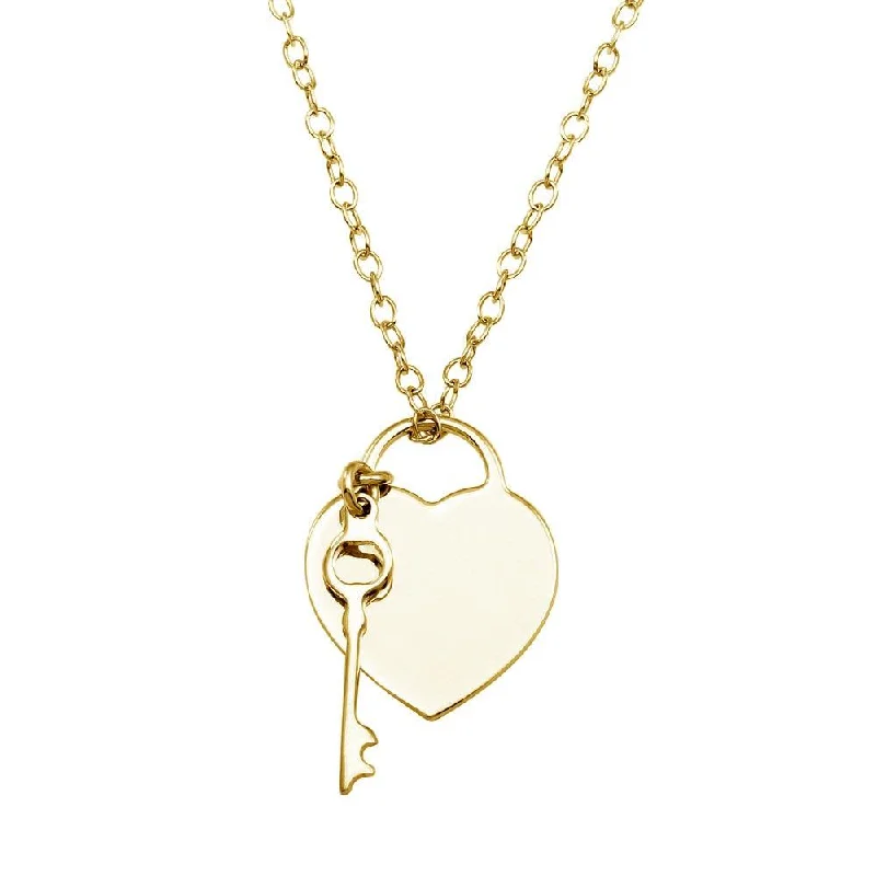 Best necklaces and pendants with intricate beadwork for a bohemian-inspired look-Gold Plated 925 Sterling Silver Heart With Key Necklace - DIN00105GP