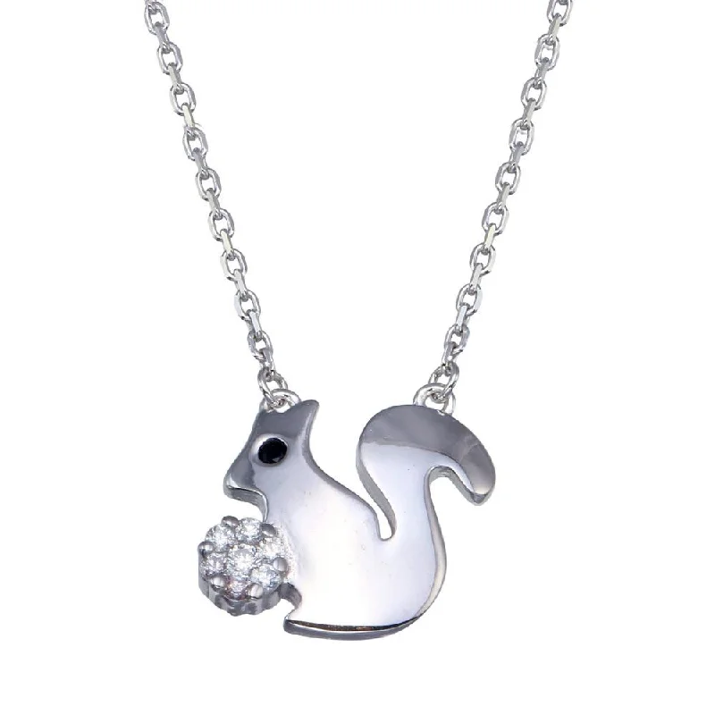 Stunning necklaces and pendants with birthstone pendants for a personal touch-Rhodium Plated 925 Sterling Silver Squirrel Necklace - GMN00083