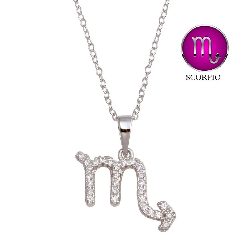 Stunning necklaces and pendants with birthstone pendants for a personal touch-Rhodium Plated 925 Sterling Silver Scorpio CZ Zodiac Sign Necklace - BGP01338