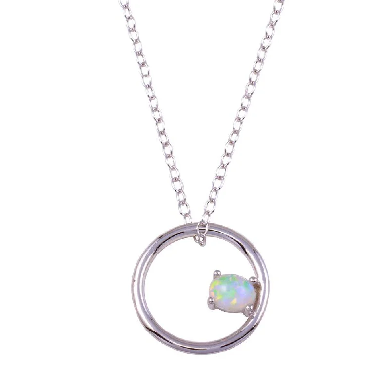 Necklaces and pendants with custom designs for a completely unique jewelry piece-Rhodium Plated 925 Sterling Silver Open Circle Synthetic Opal Necklace - STP01713