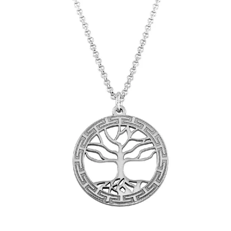 Stunning necklaces and pendants with aquamarine stones for a serene effect-Rhodium Plated 925 Sterling Silver Tree of Life Pendant Necklace - ARN00044RH