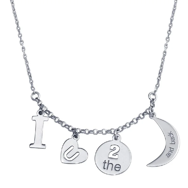 Best necklaces and pendants for everyday wear with minimalist designs-Rhodium Plated 925 Sterling Silver I LOVE U 2 Moon Back Charm Necklace - SOP00112