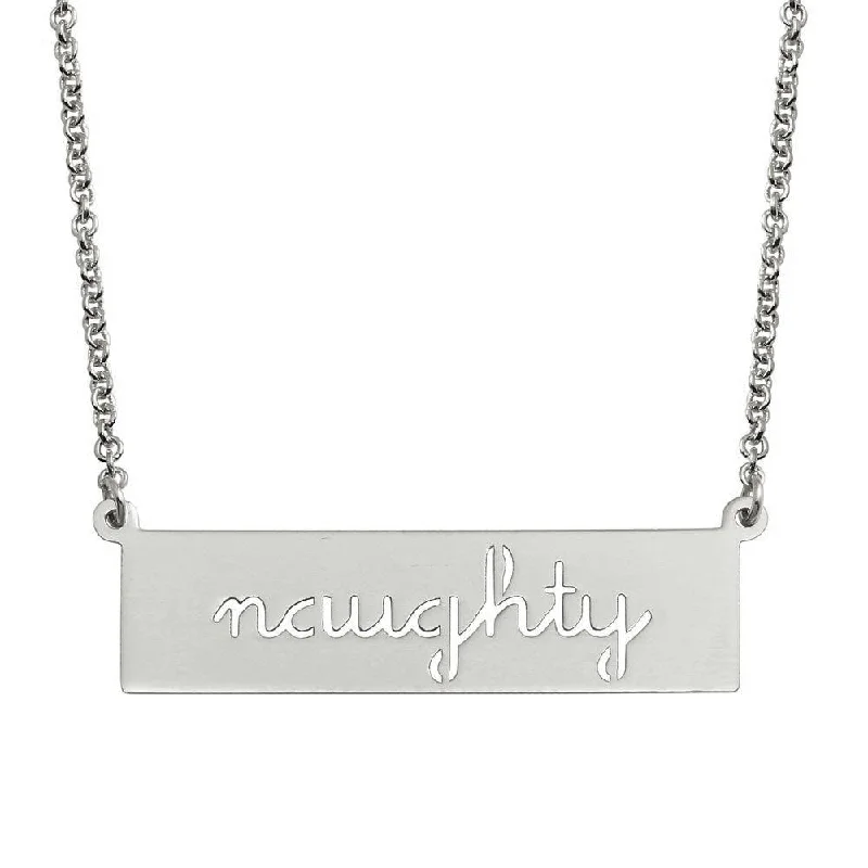 Beautiful necklaces and pendants with diamond-encrusted designs for maximum sparkle-Rhodium Plated 925 Sterling Silver Naughty Engraved Bar Pendant Necklace  - ARN00057RH