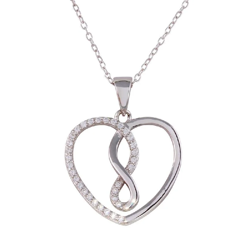 Beautiful necklaces and pendants with geometric shapes for a modern, artistic design-Rhodium Plated 925 Sterling Silver Open Heart Infinity Pendant Necklace with CZ - STP01554