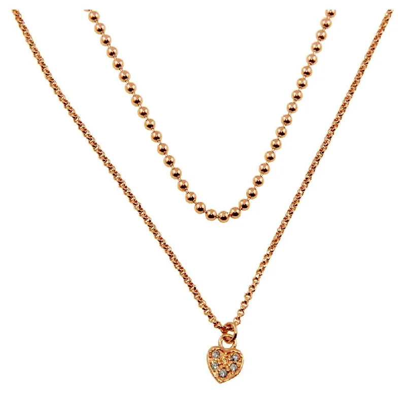 Necklaces and pendants with lock and key designs for a symbolic gesture-Rose Gold Plated 925 Sterling Silver Double Chain and Drop Heart Necklace - ITN00127RGP