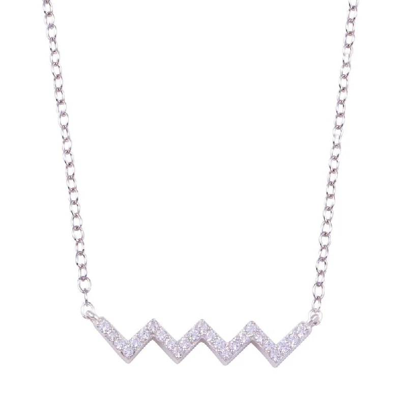 Beautiful necklaces and pendants with moon and star charms for a dreamy effect-Rhodium Plated 925 Sterling Silver Round ZigZag CZ Necklace - STP01719