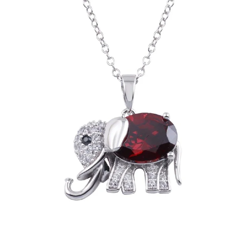 Best necklaces and pendants with black diamonds for an edgy, bold statement-Rhodium Plated 925 Sterling Silver Red CZ Elephant Pendant Necklace - BGP01313RED