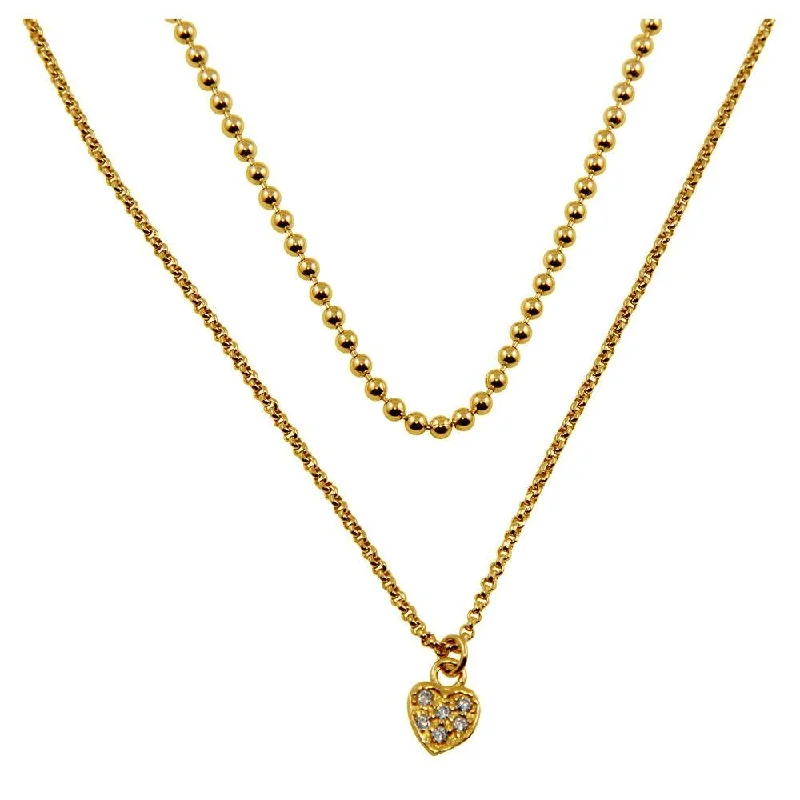 Necklaces and pendants with star-shaped designs for a whimsical, celestial touch-Gold Plated 925 Sterling Silver Double Chain and Drop Heart Necklace - ITN00127GP