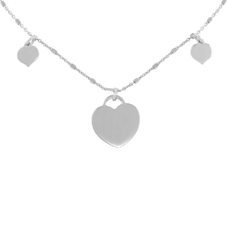 Beautiful necklaces and pendants with moon and star charms for a dreamy effect-Rhodium Plated 925 Sterling Silver Triple Heart Choker Necklace - ECN00037RH