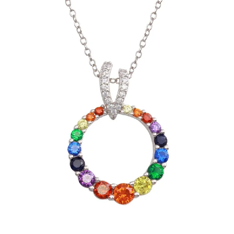 Best necklaces and pendants with butterfly pendants for a delicate, light style-Rhodium Plated 925 Sterling Silver Open Round Rainbow CZ Pendant Necklace - BGP01308