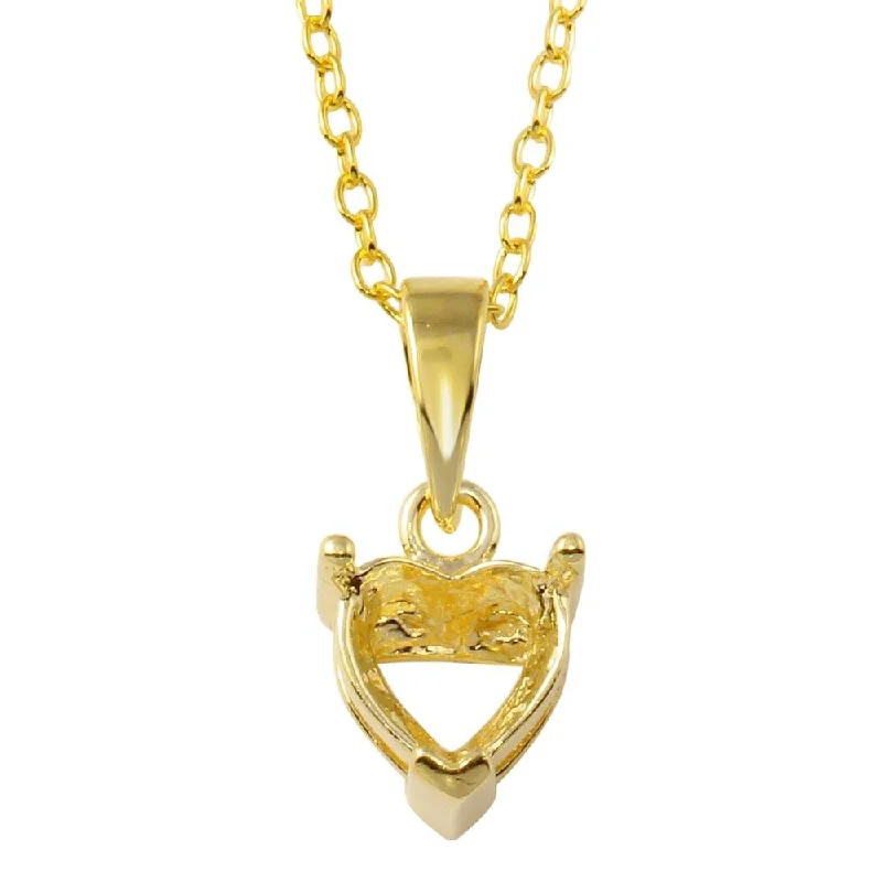 Best necklaces and pendants with oval pendants for a classic, elegant shape-Gold Plated 925 Sterling Silver Mounting Heart Necklace - BGP01327GP