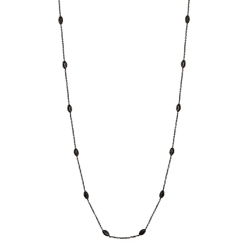 Beautiful necklaces and pendants with layered chains for a fashionable, chic look-Black Rhodium Plated 925 Sterling Silver Diamond Cut Oval Italian Necklace - ITN00092BLK