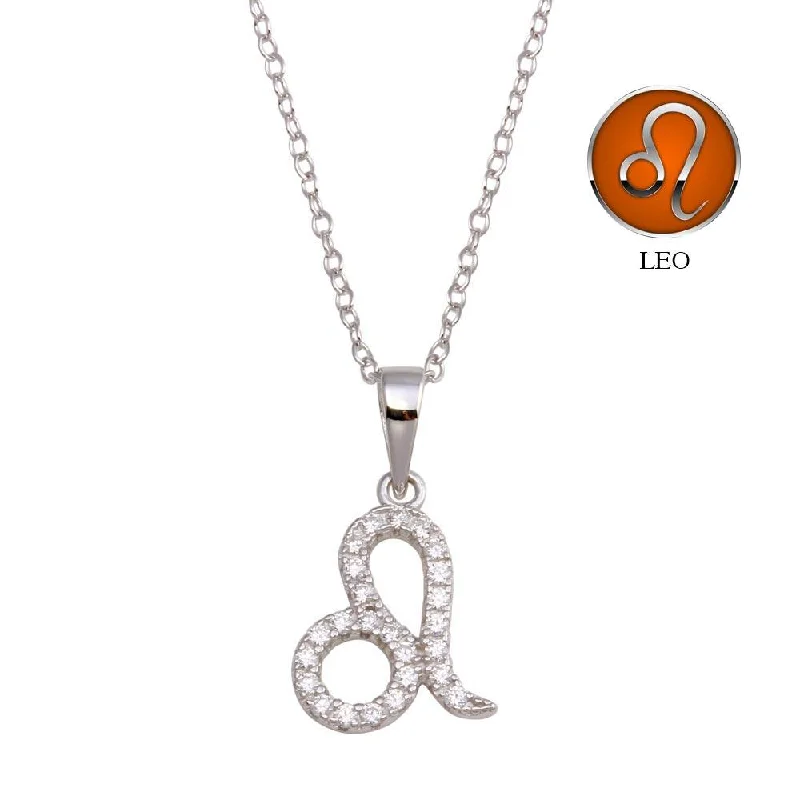 Best necklaces and pendants with rose gold for a warm and romantic appeal-Rhodium Plated 925 Sterling Silver Leo CZ Zodiac Sign Necklace - BGP01336