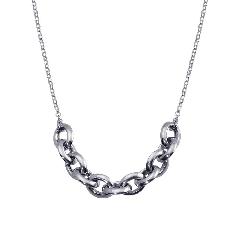 Necklaces and pendants with clear quartz for a pure and radiant look-Rhodium Plated 925 Sterling Silver Large Link Center Necklace  - ITN00141-RH