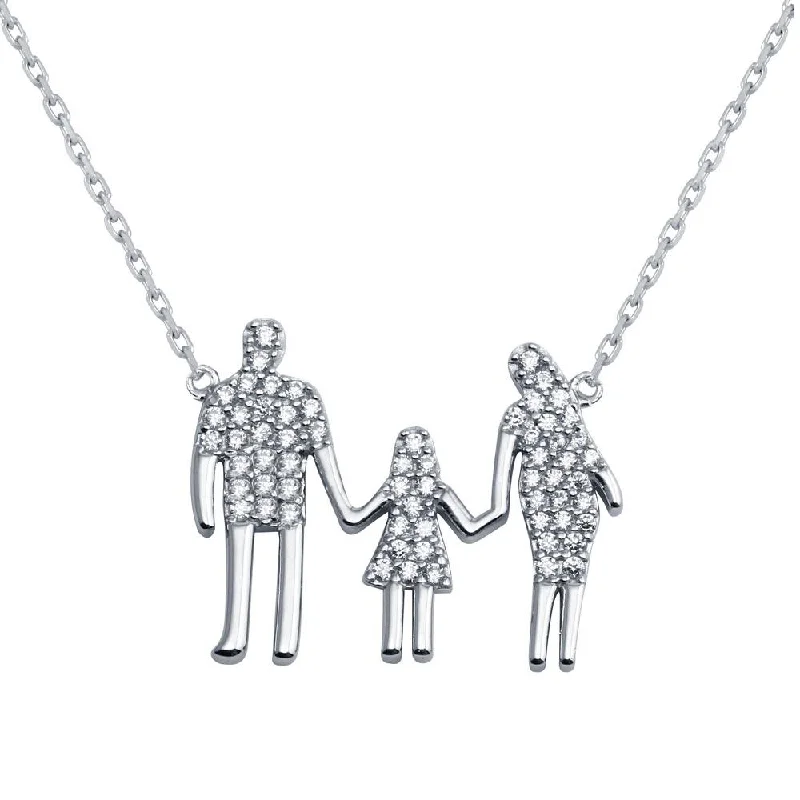 Best necklaces and pendants with minimalist pendants for a sleek, understated look-Rhodium Plated 925 Sterling Silver Mom, Dad, And A Girl Family Necklace - GMN00045