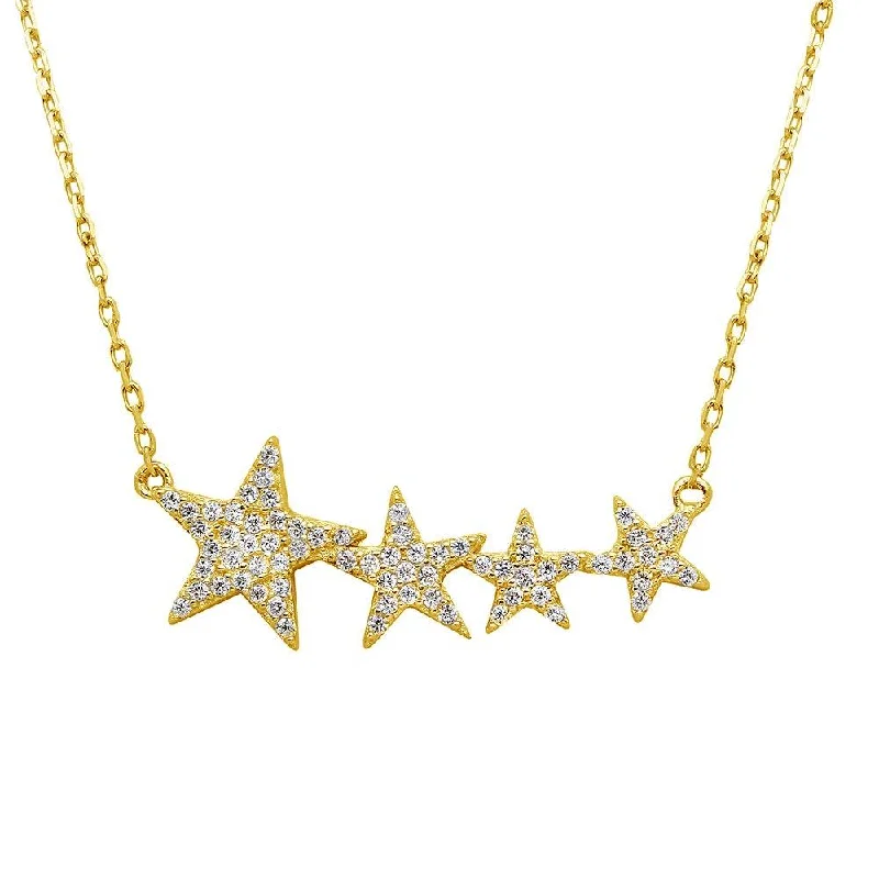 Best necklaces and pendants with layered designs for a chic, stacked look-Gold Plated 925 Sterling Silver Graduated CZ Star Necklace - STP01536GP