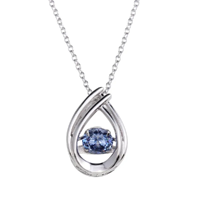 Necklaces and pendants with pearls for a classic and sophisticated touch-Rhodium Plated 925 Sterling Silver Open Teardrop Pendant Necklace with Dancing Blue CZ - STP01637BLU