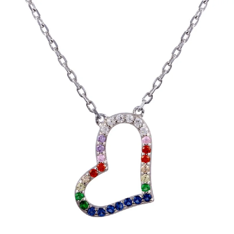 Best necklaces and pendants for everyday wear with minimalist designs-Rhodium Plated 925 Sterling Silver Open Heart Multi Color CZ Necklace - STP01760