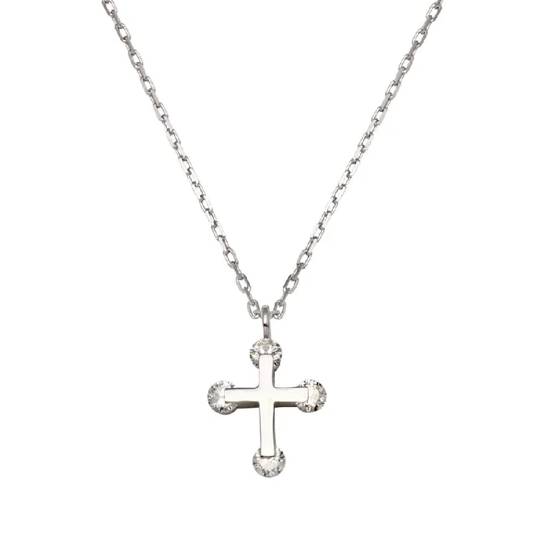 Necklaces and pendants with clear quartz for a pure and radiant look-Rhodium Plated 925 Sterling Silver Mini Cross Pendant Necklace with CZ - GMN00035