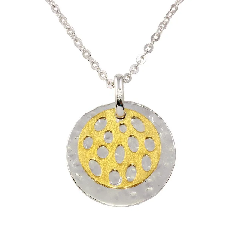 Necklaces and pendants with star-shaped designs for a whimsical, celestial touch-Clearance-Two-Tone 925 Sterling Silver Two Round Discs Pendant Necklace - N000009