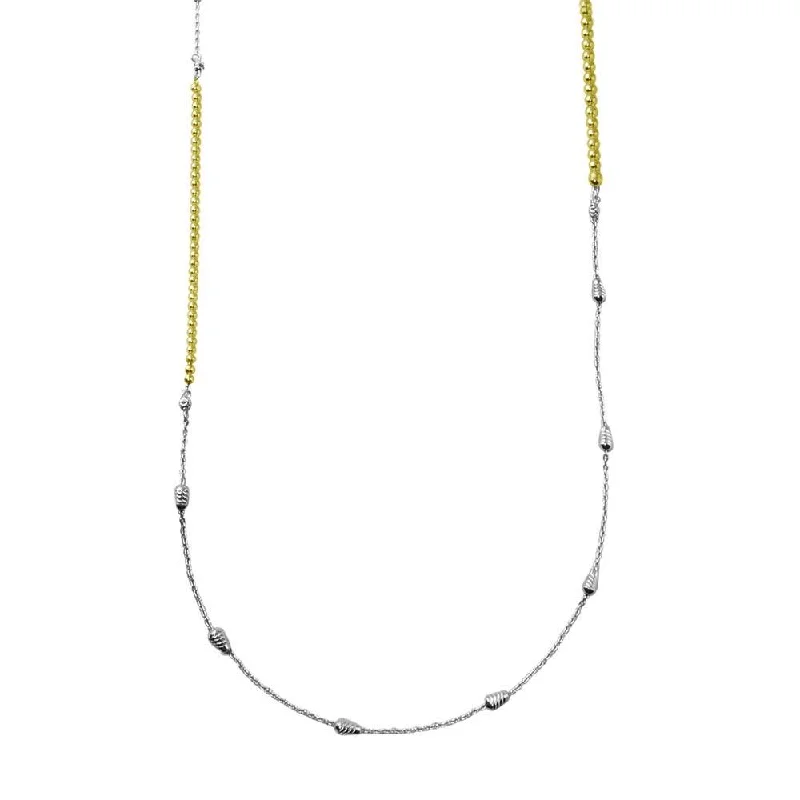 Necklaces and pendants with love knot designs for a romantic, meaningful symbol-Gold and Rhodium Plated 925 Sterling Silver 34 Inches Chain Beaded Necklace - ECN00058GP