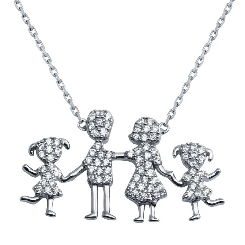 Best necklaces and pendants with butterfly wings for a delicate, graceful style-Rhodium Plated 925 Sterling Silver Daughters and Parents Family Necklace - GMN00047