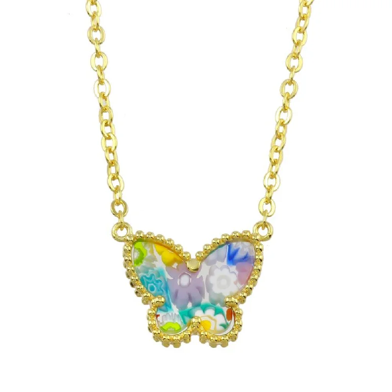 Best necklaces and pendants with black diamonds for an edgy, bold statement-Gold Plated 925 Sterling Silver Butterfly Murano Glass Necklace - MN00001