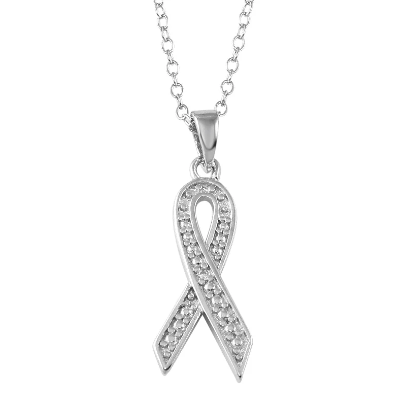 Best necklaces and pendants with personalized coordinates for a special keepsake-Rhodium Plated 925 Sterling Silver CZ Ribbon Necklace - STP01665