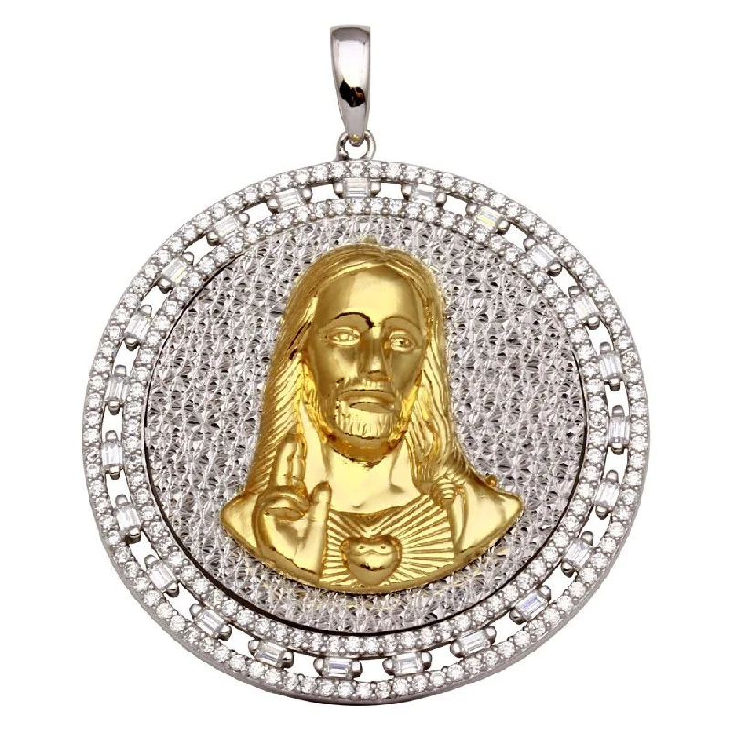 Beautiful necklaces and pendants with moonstone for an ethereal, mystical appearance-Two-Tone 925 Sterling Silver Round Jesus Pendant Necklace **Pendant Only** - GMP00012RG