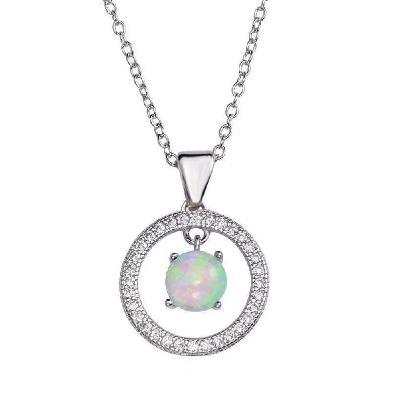 Elegant necklaces and pendants with gold chains for a chic, timeless appearance-Rhodium Plated 925 Sterling Silver Open Circle Pendant Necklace with Synthetic Opal - STP01678RH