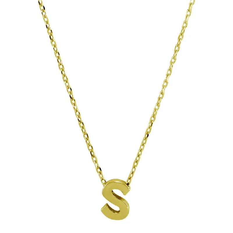 Unique necklaces and pendants with vintage-inspired designs for timeless appeal-Gold Plated 925 Sterling Silver Small Initial S Necklace - JCP00001GP-S