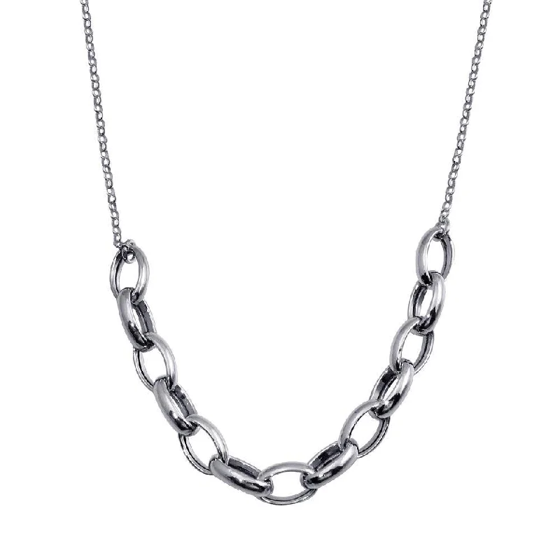 Simple necklaces and pendants with bar pendants for a sleek modern design-Rhodium Plated 925 Sterling Silver Large Oval Link Center Necklace  - ITN00142-RH