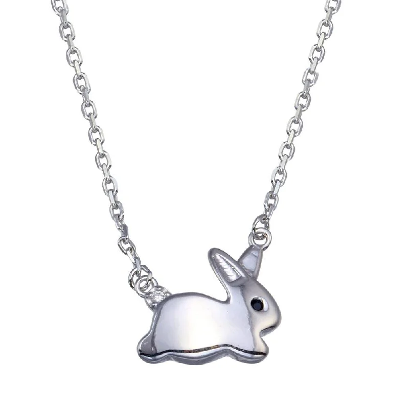 Best necklaces and pendants with intricate filigree for vintage-inspired elegance-Rhodium Plated 925 Sterling Silver Rabbit Necklace - GMN00082