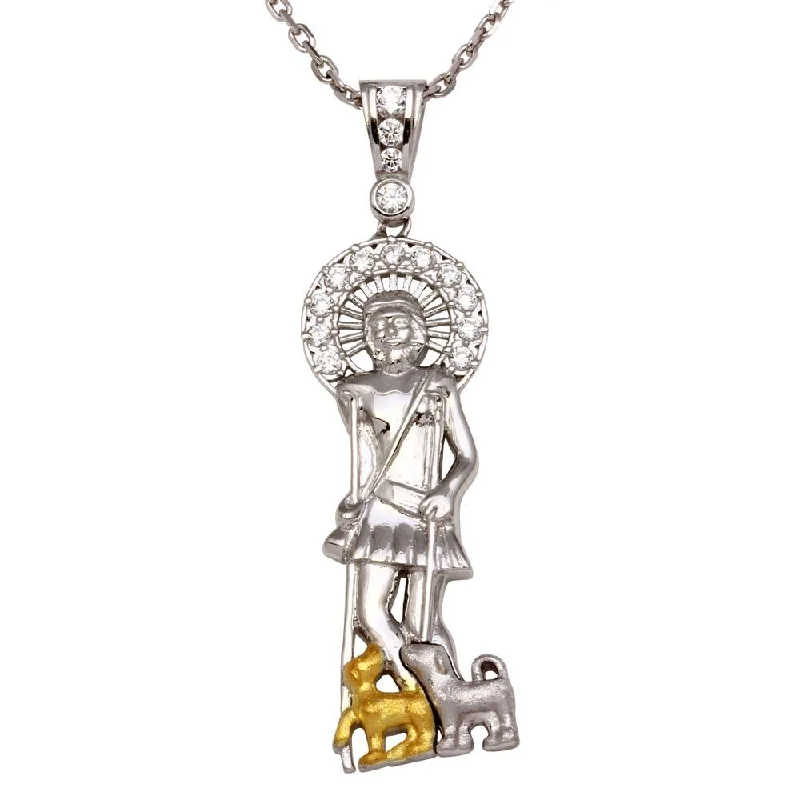 Necklaces and pendants with diamond pendants for a luxurious sparkling effect-Two-Tone 925 Sterling Silver Saint Lazarus Pendant Necklace with CZ - GMP00009RG