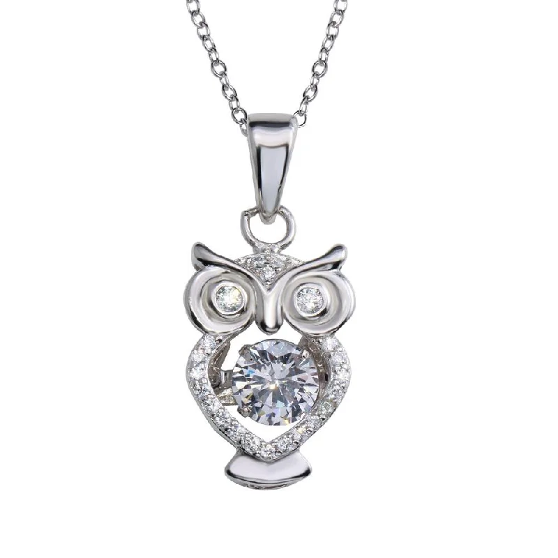 Stylish necklaces and pendants with diamonds for a glamorous and elegant look-Rhodium Plated 925 Sterling Silver Owl Pendant Necklace with Dancing CZ - STP01683RH