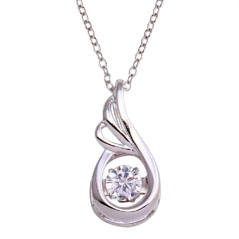 Fashionable necklaces and pendants with birthstones for a personalized gift idea-Rhodium Plated 925 Sterling Silver Teardrop Dancing CZ Necklace - STP01692