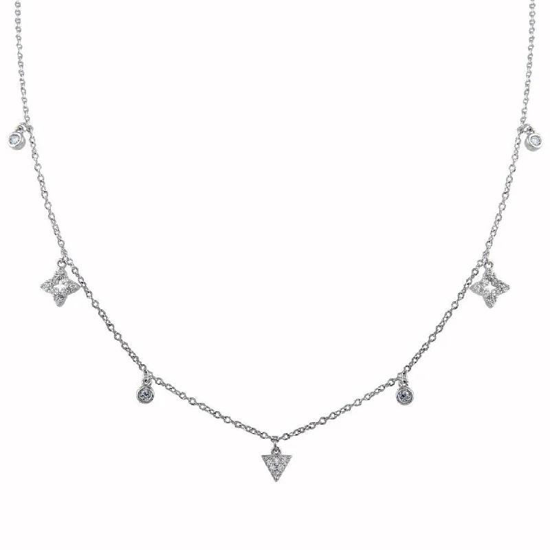 Necklaces and pendants with enamel accents for a colorful, eye-catching appearance-Rhodium Plated 925 Sterling Silver CZ Charm Necklace - BGP01344