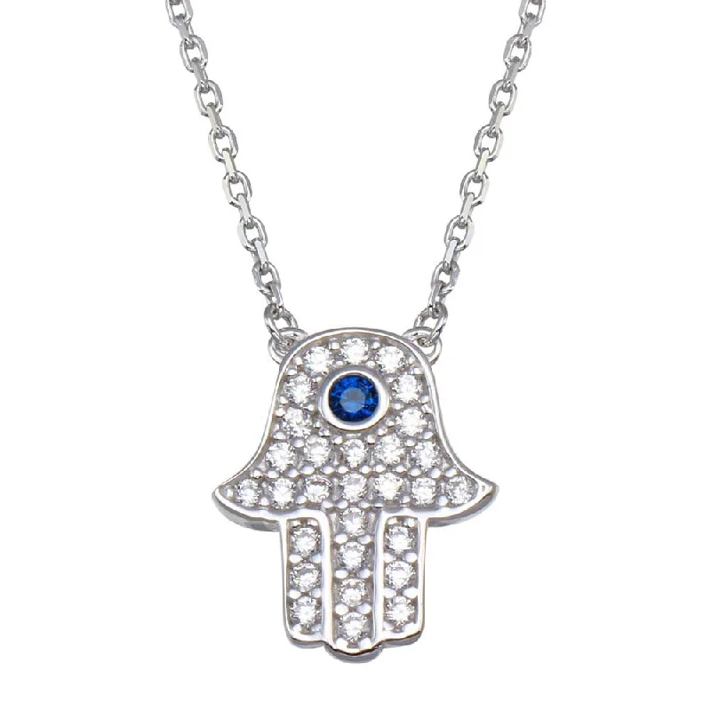 Best necklaces and pendants with rose gold for a warm and romantic appeal-Rhodium Plated 925 Sterling Silver CZ Hamsa Necklace - GMN00106