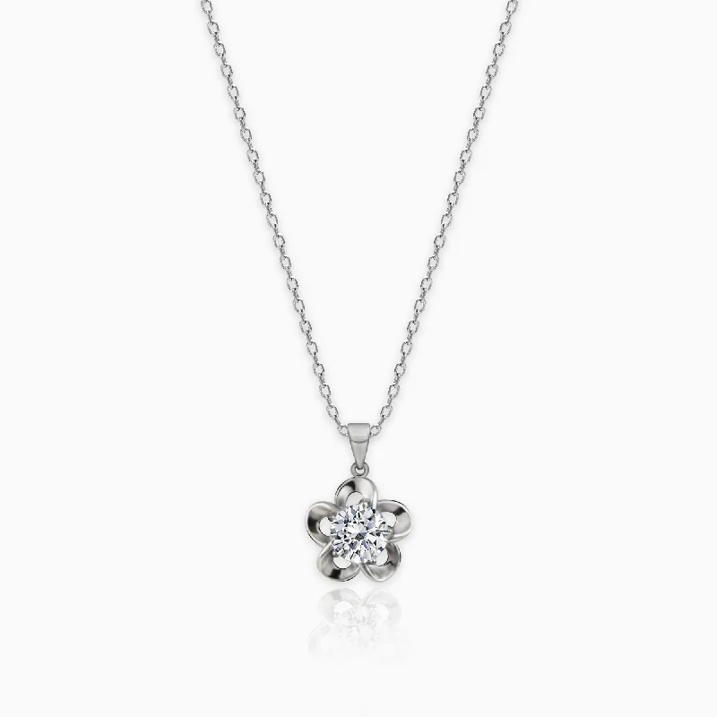 Best necklaces and pendants with crystal accents for a sparkling and elegant style-Silver Zircon Flower Pendant with Link Chain