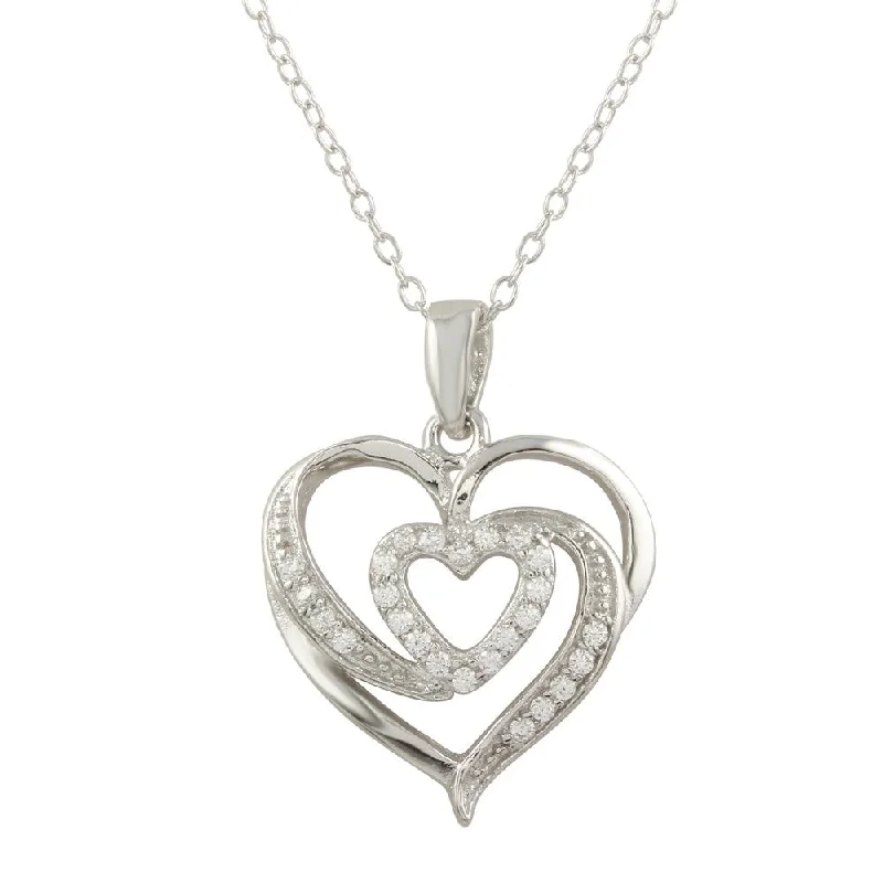 Stunning necklaces and pendants with ruby gemstones for a luxurious red hue-Rhodium Plated 925 Sterling Silver Heart Pendant Necklace with CZ - STP01658